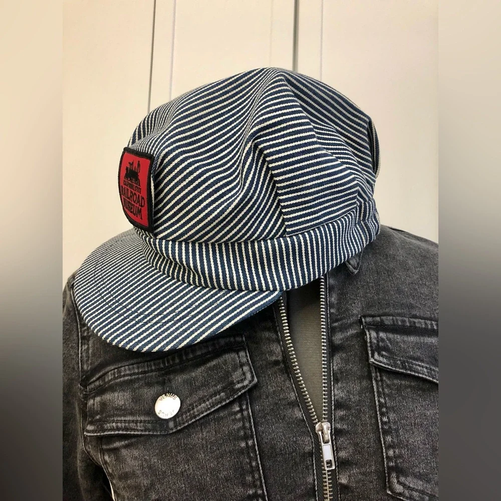 Vintage Blue and White Striped Railroad Museum Cap - Picture 4 of 10